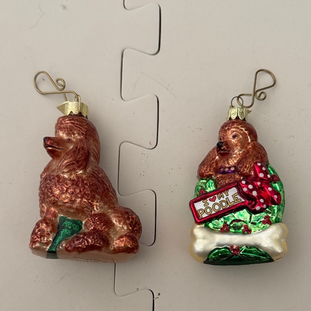 2 Kurt Adler Poodle Glass Ornaments